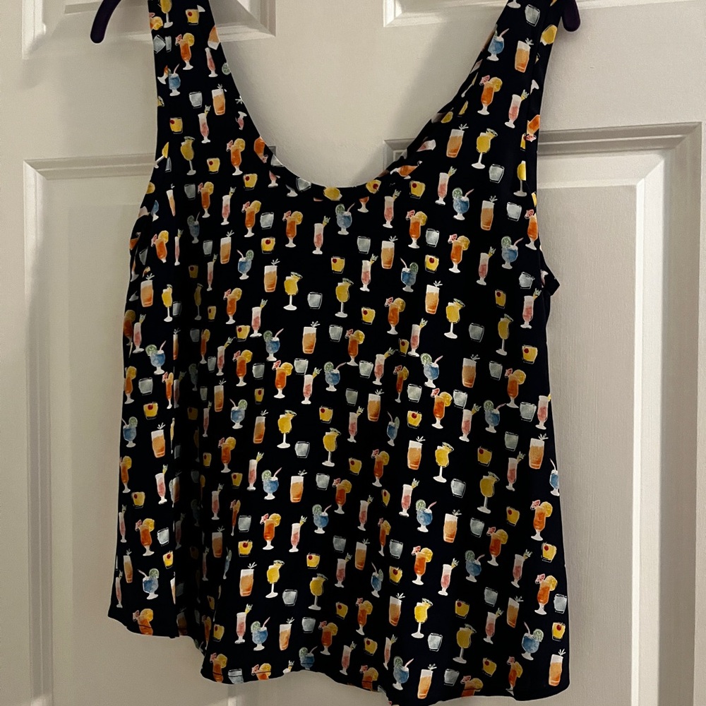 Joie Black Tank Top with Colorful Cocktail Print